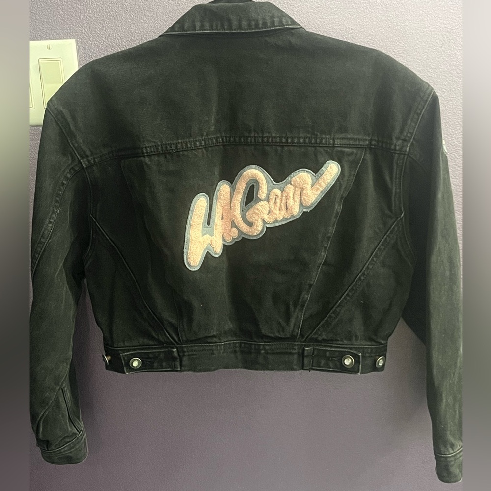 LA Gear Black Crop denim bolero short Jean jacket cropped rhinestone vintage 80s